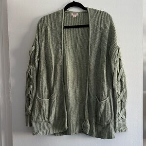 Mossimo Supply Co. Women's Sage Green Open-Front Cable Sleeve Cardigan